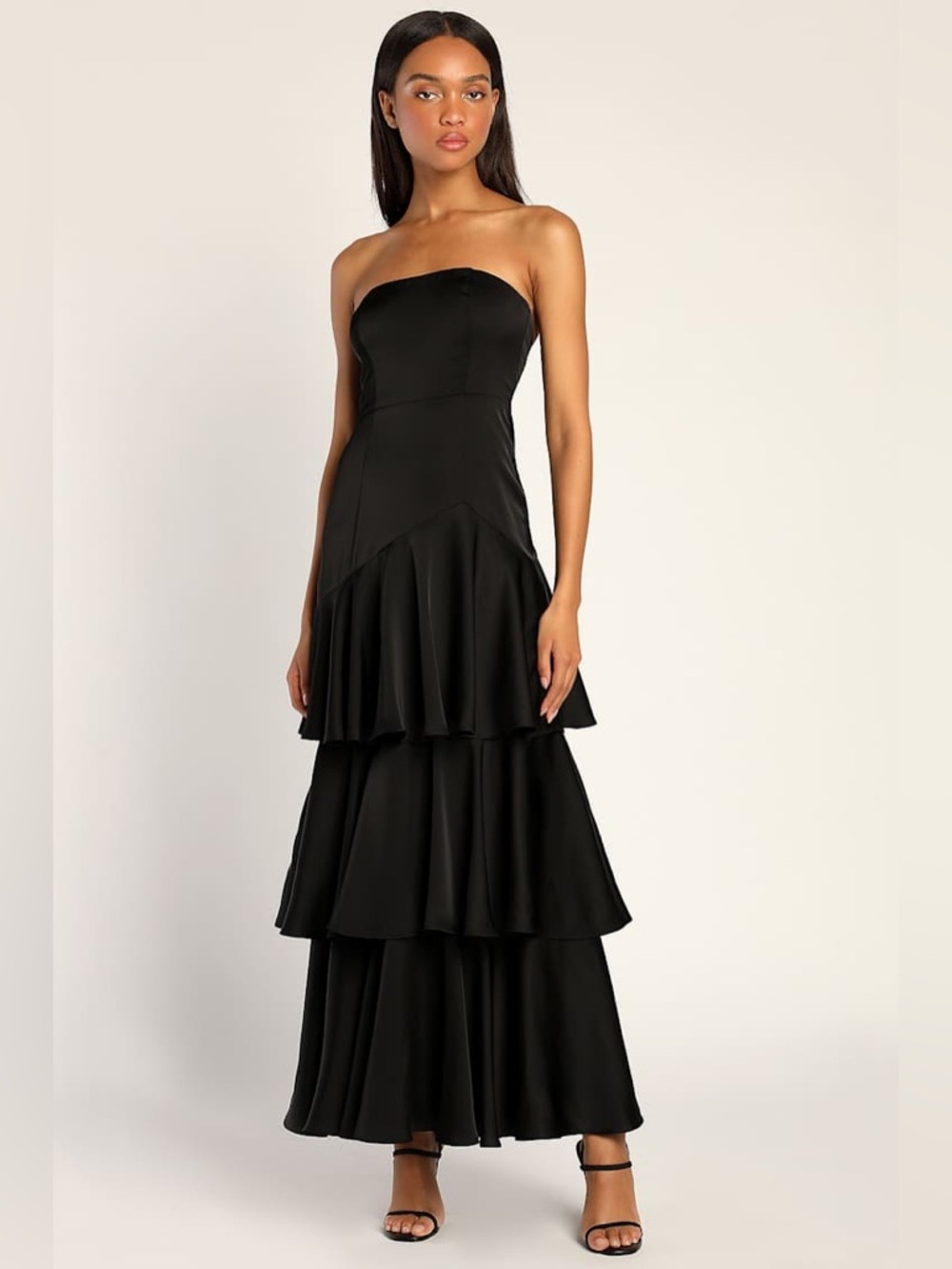 Lulu's Black Strapless Tiered Maxi Dress